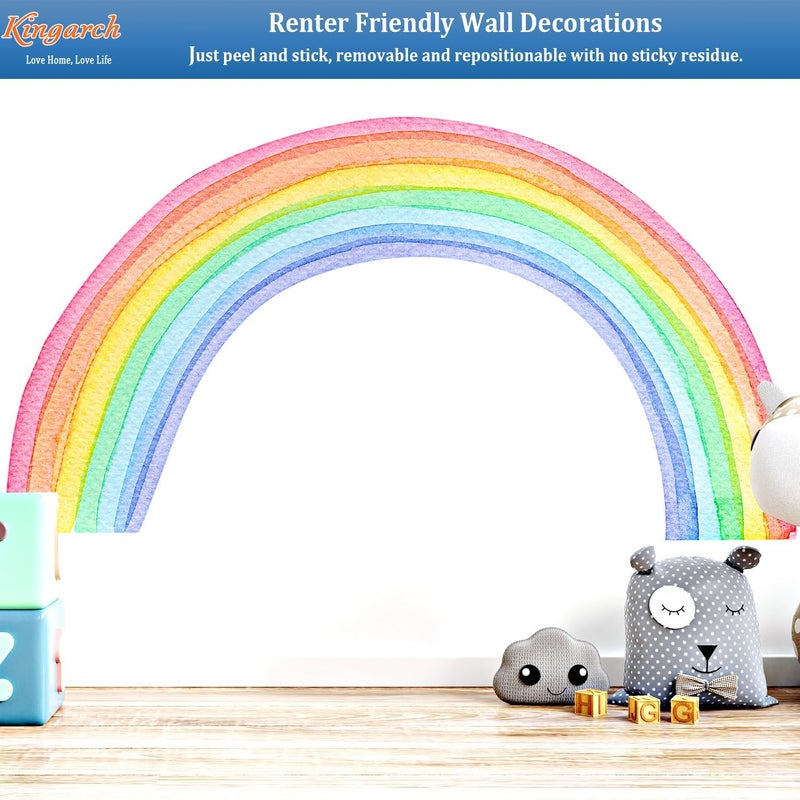 Kingarch Large Watercolor Rainbow Wall Decals, Colorful Peel and Stick Vinyl Nursery Wall Decor, Removable Home Room Wall Decor Murals Stickers for Kids Girls Toddler Bedroom Living Room Playroom - Image 4